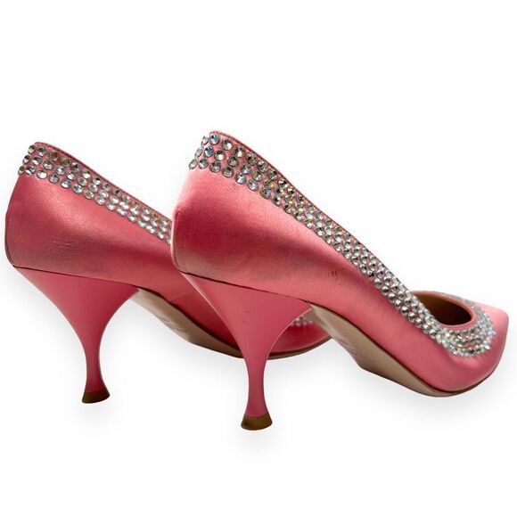 Miu Miu Calzature Donna Crystal Embellished Satin Heels Pumps Rose Pink SZ 36.5 - Picture 9 of 12